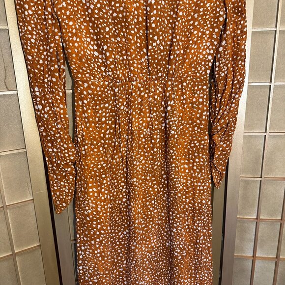 NWT MANGO Long Sleeve Maxi Prairie Tea Dress Orange Animal Print Size 4 / Small - Picture 10 of 12